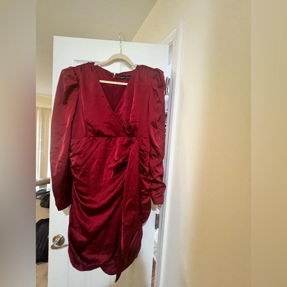 NWT Lavish Alice Burgundy/Deep Red Satin Midi Dress - size US 22 UK 26 EUR 54